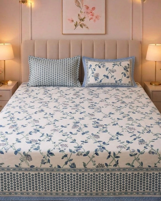 Summer Bloom Floral Cotton King Size Bed sheet with 2 Pillow Covers