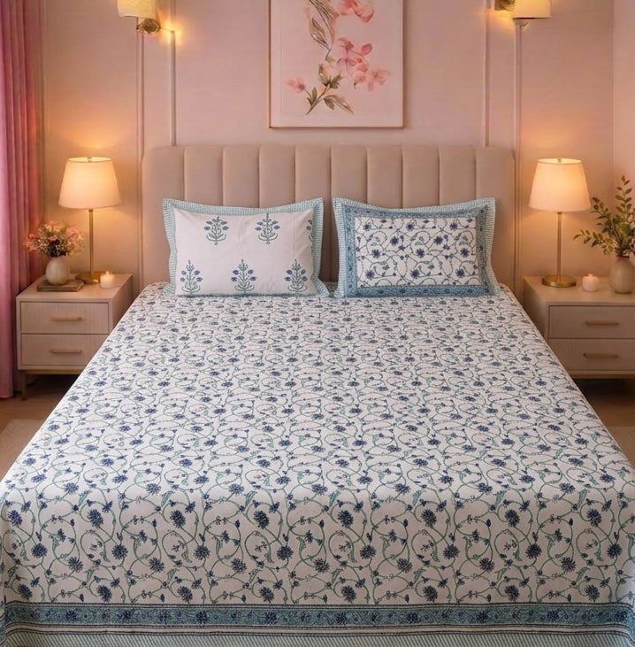 Summer Bloom Percale Cotton King Size Bed sheet with 2 Pillow Covers