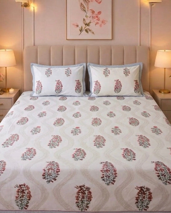 Summer Bloom Percale Cotton King Size Bed sheet with 2 Pillow Covers
