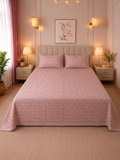 Blush Pink Hand block Percale Cotton King Size Bedsheet with 2 Pillow Covers