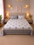 Classic Buta with Border Design Cambric Cotton Hand block Printed Bed sheet with 2 Pillow covers