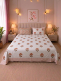 Summer Bloom Peach Ivory Percale Cotton King Size Bed sheet with 2 Pillow Covers