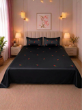 Midnight Rose Classic Black Satin Cotton Bed sheet with 2 Pillow Covers