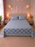 Blue Geometric Hand block Cambric Cotton Bedsheet with 2 Pillow Covers