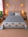Elephant Motif Hand block Cambric Cotton Bed sheet with 2 Pillow Covers