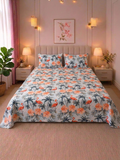 Tropical Flamingo Sateen Cotton King Size Bedsheet with 2 Pillow Covers