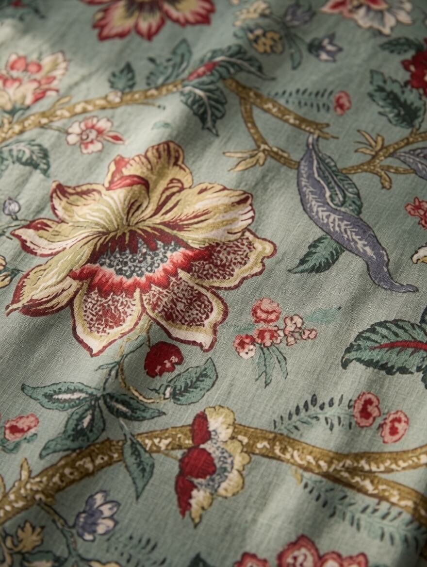 Zeren Threads Pale Turquoise Floral Cotton King Size Fitted Bedsheet Set - 100% Cotton - Botanical Print