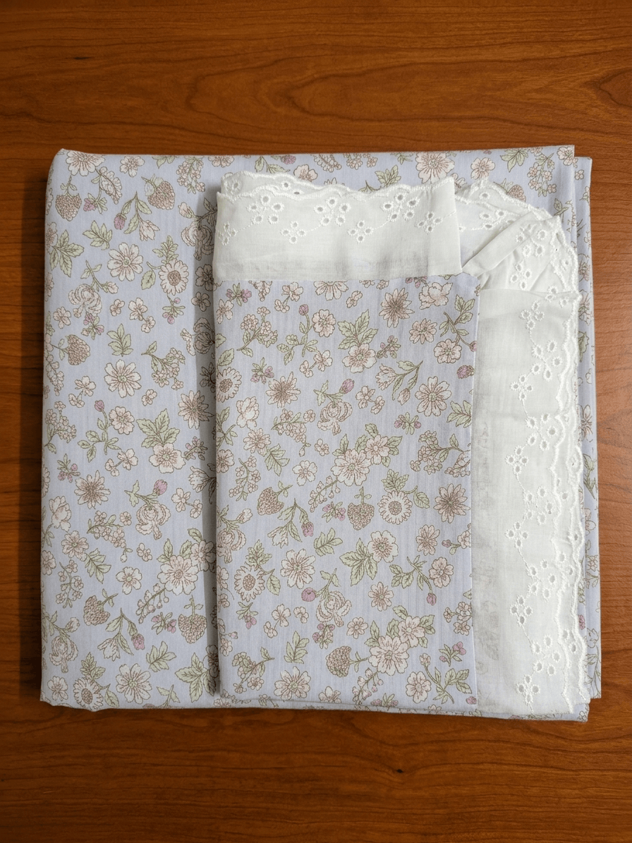Floral Garden Printed Cotton Bedsheet with Eyelet Border – Large Queen / Normal King Size