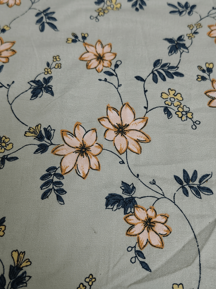 Sage Green Floral Cotton Bedsheet with Lace Border – King Size Bedsheet with 2 Pillow Covers