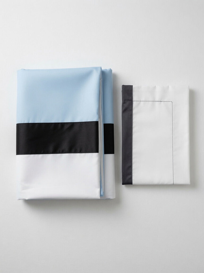 Zeren Threads Sky Blue & White King Size Bedsheet Set | Premium Soft Cotton | Modern Color Block Design