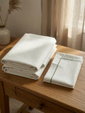 Zeren Threads Minimalist Striped White & Olive Green King Size Bedsheet Set