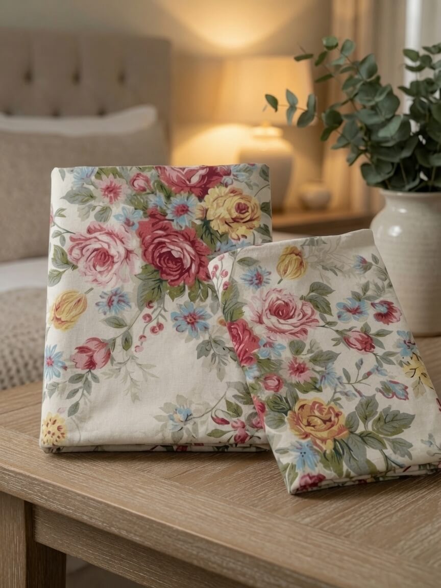 Zeren Threads Vintage Rose Floral Cotton King Size Fitted Bedsheet Set - 100% Cotton - Floral Print