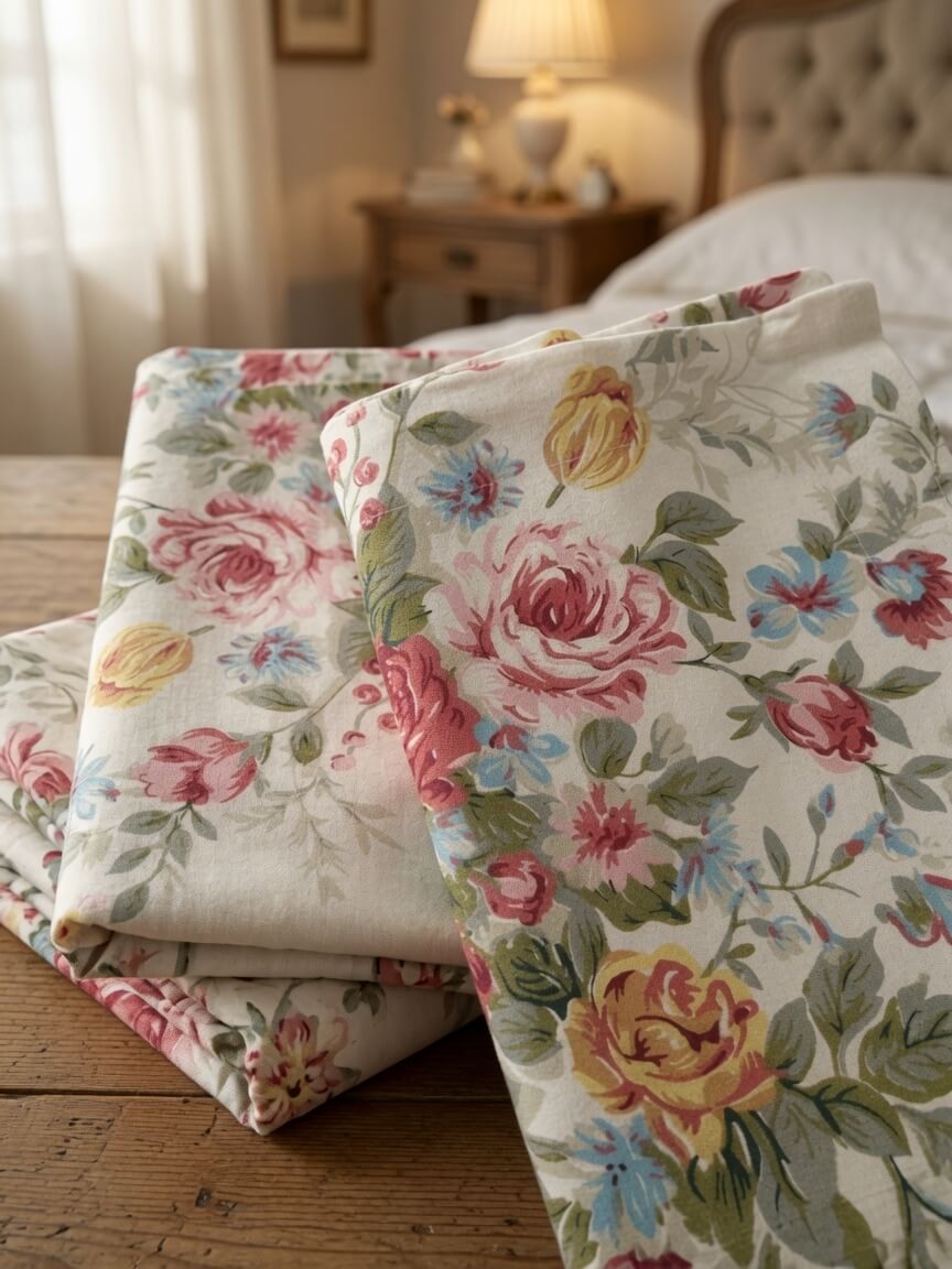 Zeren Threads Vintage Rose Floral Cotton King Size Fitted Bedsheet Set - 100% Cotton - Floral Print