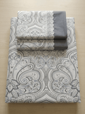Zeren Threads Grey Paisley Cotton King Size Bedsheet Set with 2 Lace Border Pillow Covers