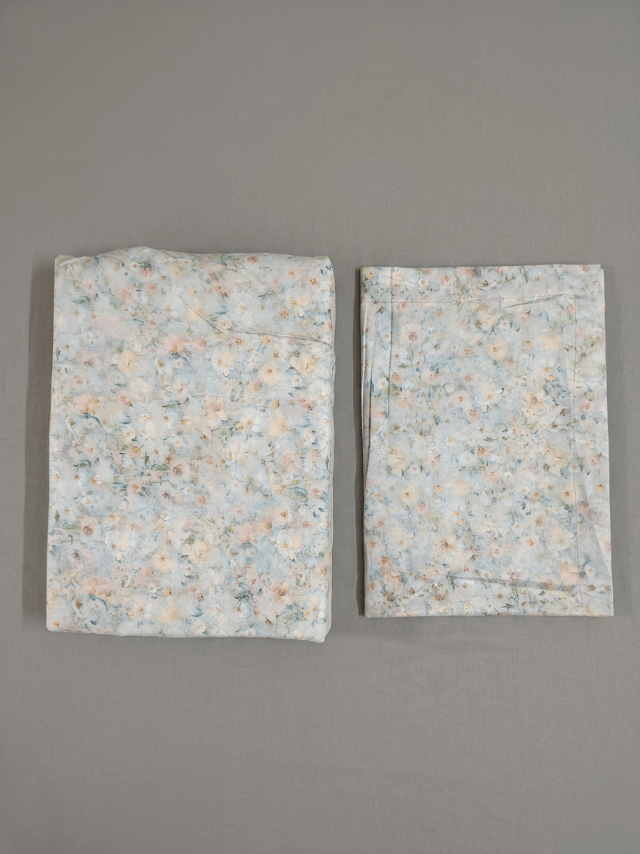 Soft Pastel Floral Print  King Size Cotton Bedsheet