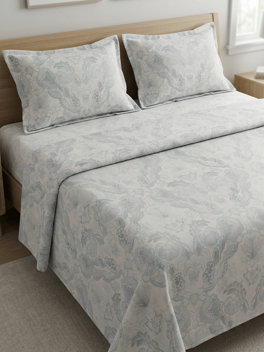 Elegant Pastel Floral Damask Print King Size Cotton Bedsheet