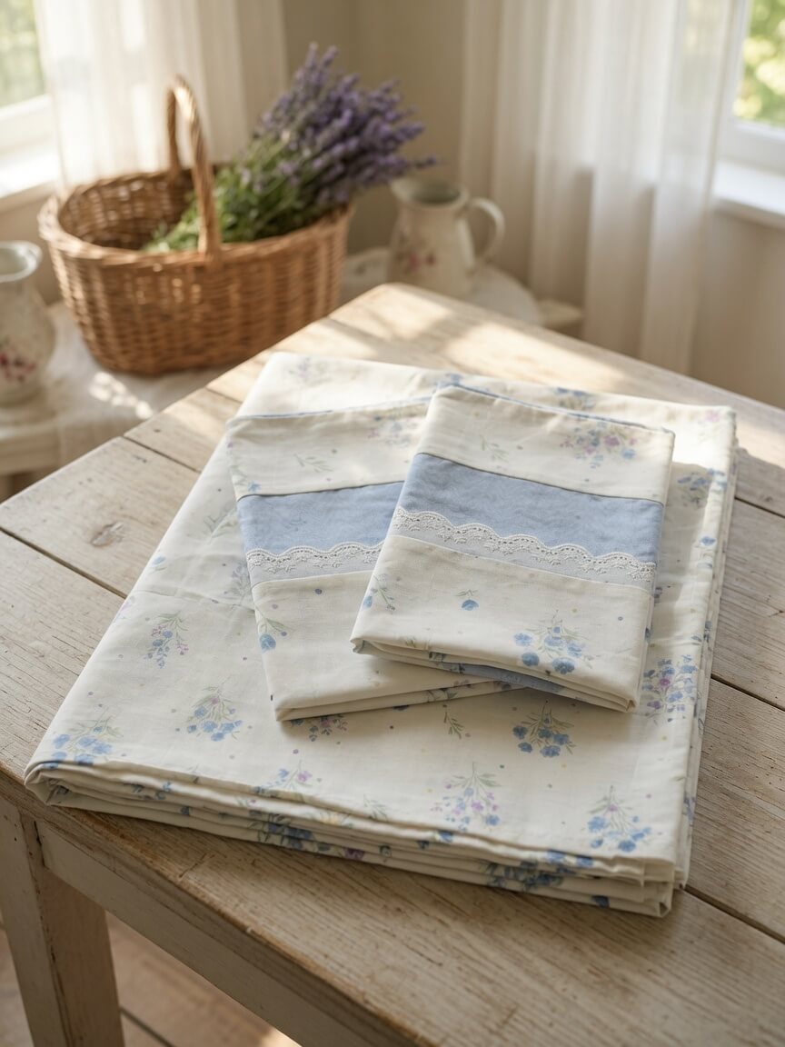 Zeren Threads Premium King Size Cotton Bedsheet – Blue Wildflower Elegance