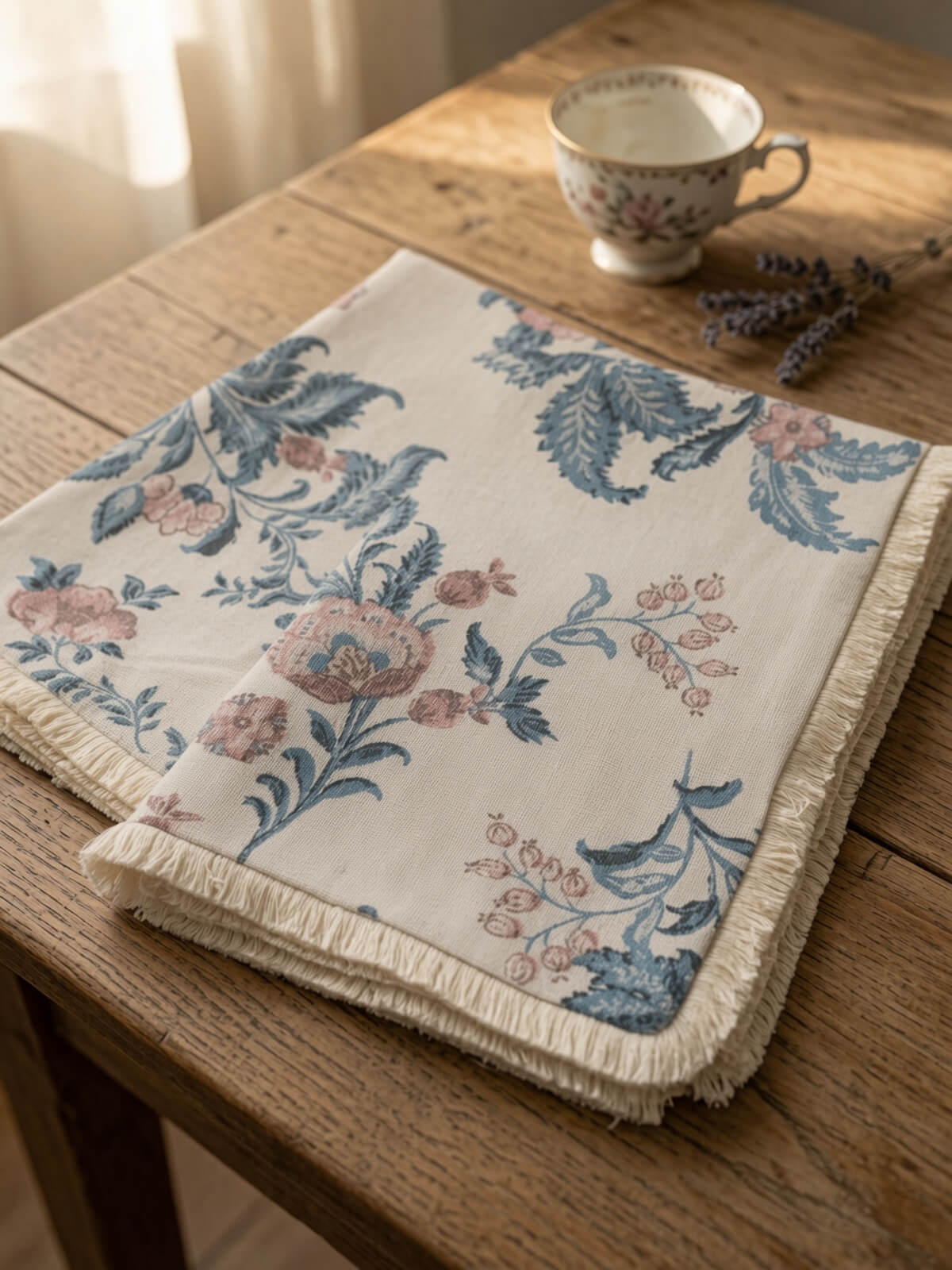 Vintage Blue & Blush Floral Print Large Queen Size Soft Cotton Bedsheet