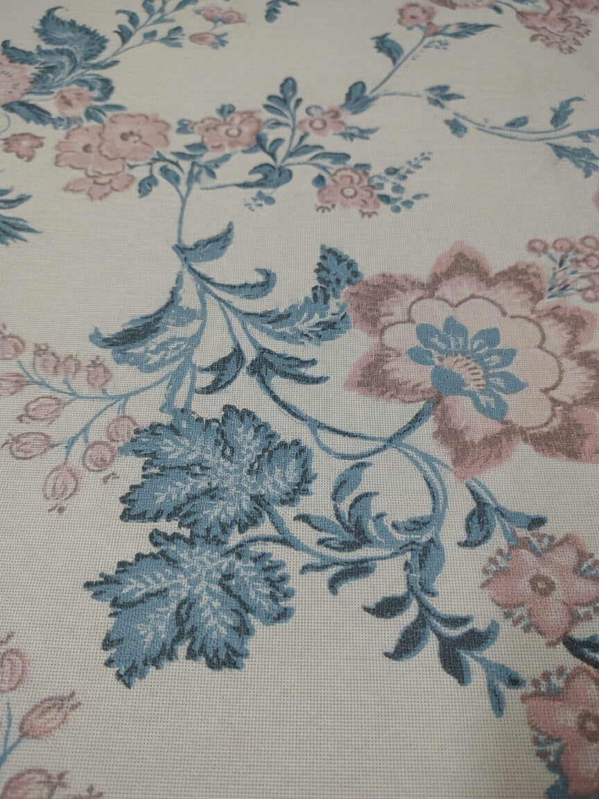 Vintage Blue & Blush Floral Print Large Queen Size Soft Cotton Bedsheet