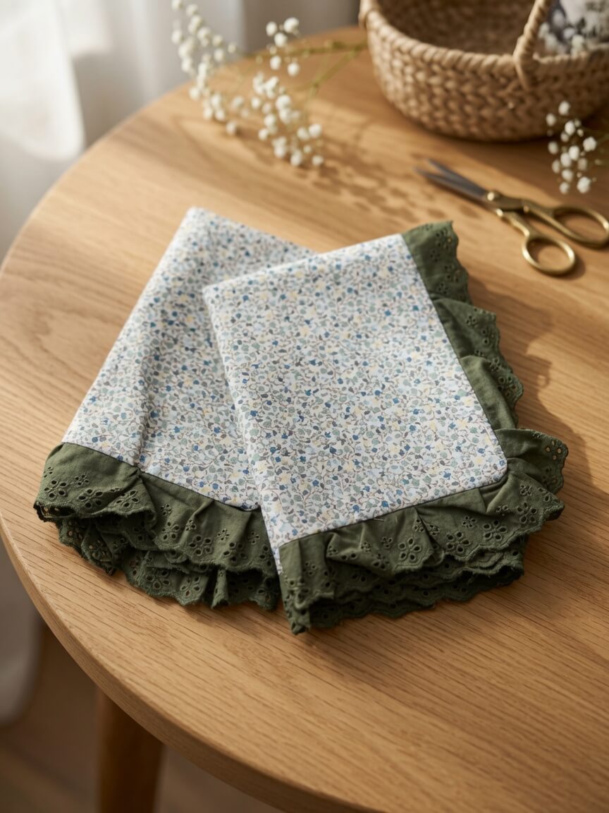Zeren Threads Floral Print Blue Meadow King Size Cotton Bedsheet with 2 Lace Attached Pillow Covers