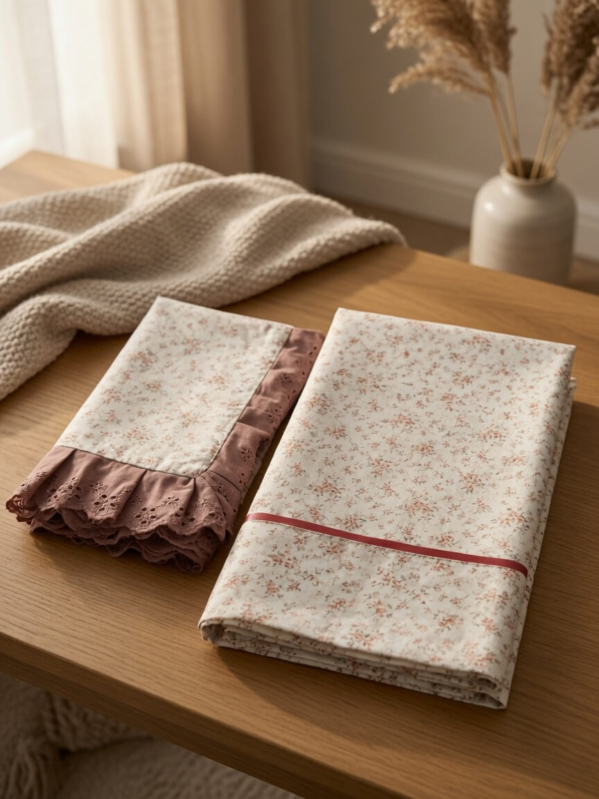 Zeren Threads Vintage Blush Floral Cotton King Size Bedsheet Set with Lace Border Pillow Covers