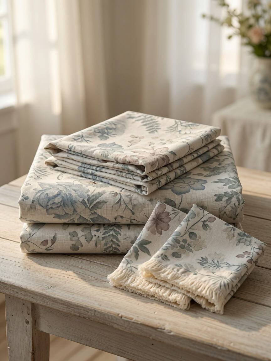 Pastel Blue Floral Printed King Size Bedsheet with Matching Pillow Covers