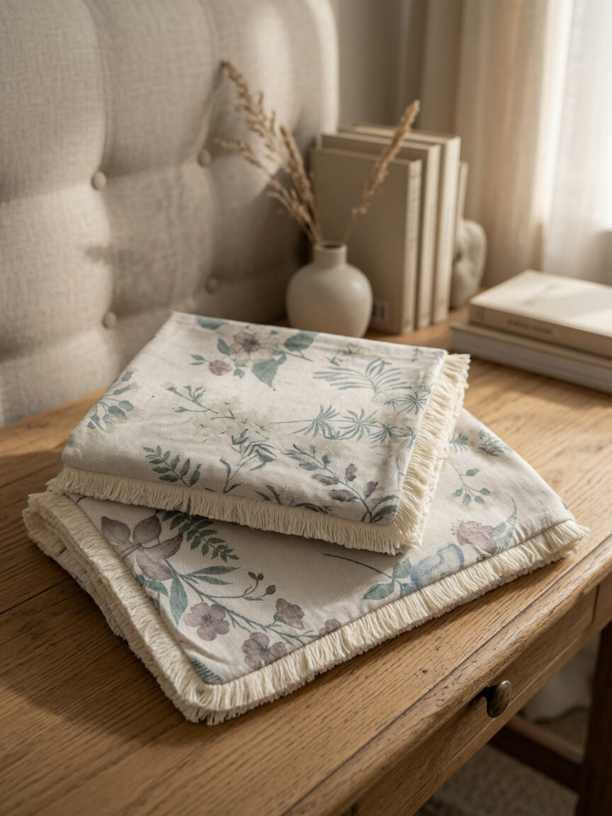 Pastel Blue Floral Printed King Size Bedsheet with Matching Pillow Covers