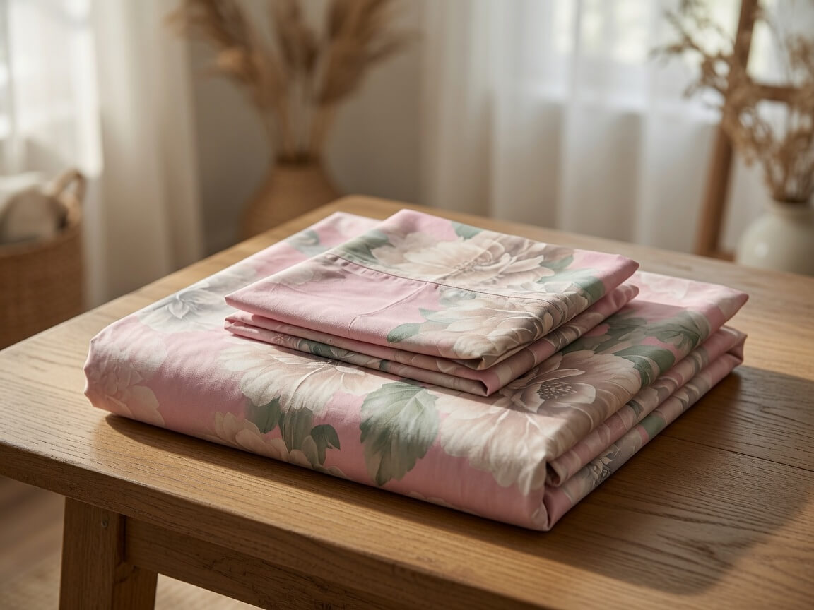 Zeren Threads Pink Floral Printed King Size Soft Cotton-Feel Bedding with Matching Pillow Covers