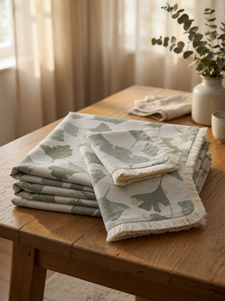 Zeren Threads King Size Sage Green Ginkgo Leaf Cotton Bedsheet