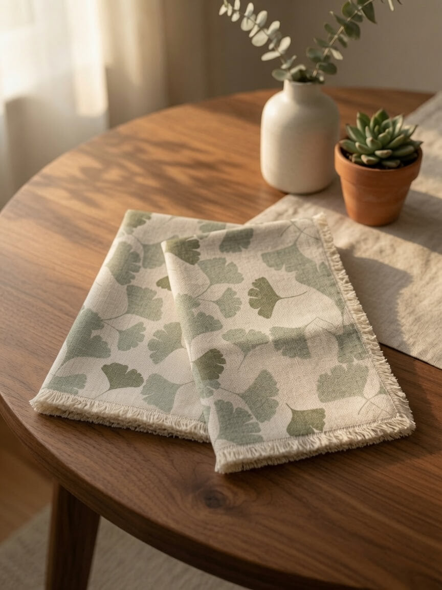 Zeren Threads King Size Sage Green Ginkgo Leaf Cotton Bedsheet
