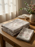 Zeren Threads Elegant Pink & Grey Botanical Design Floral Printed Cotton Single Bedsheet