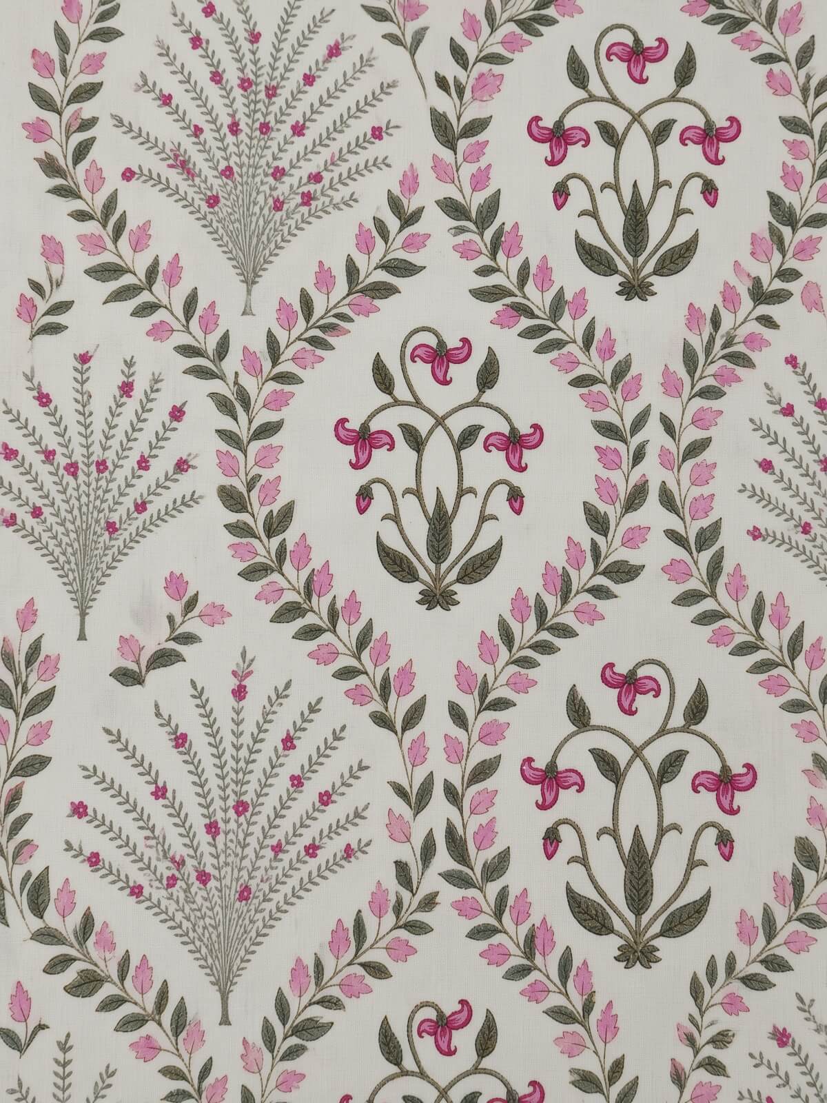 Zeren Threads Elegant Pink & Grey Botanical Design Floral Printed Cotton Single Bedsheet