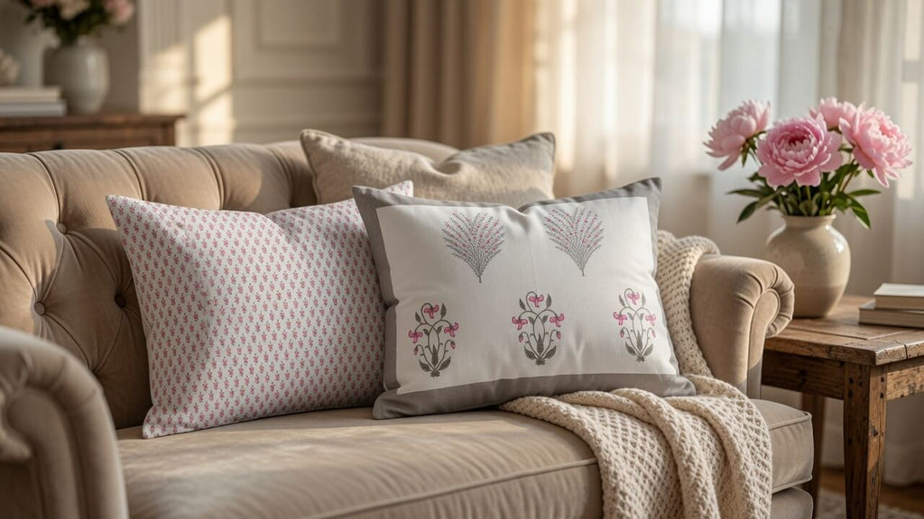Zeren Threads Elegant Pink & Grey Botanical Design Floral Printed Cotton Single Bedsheet
