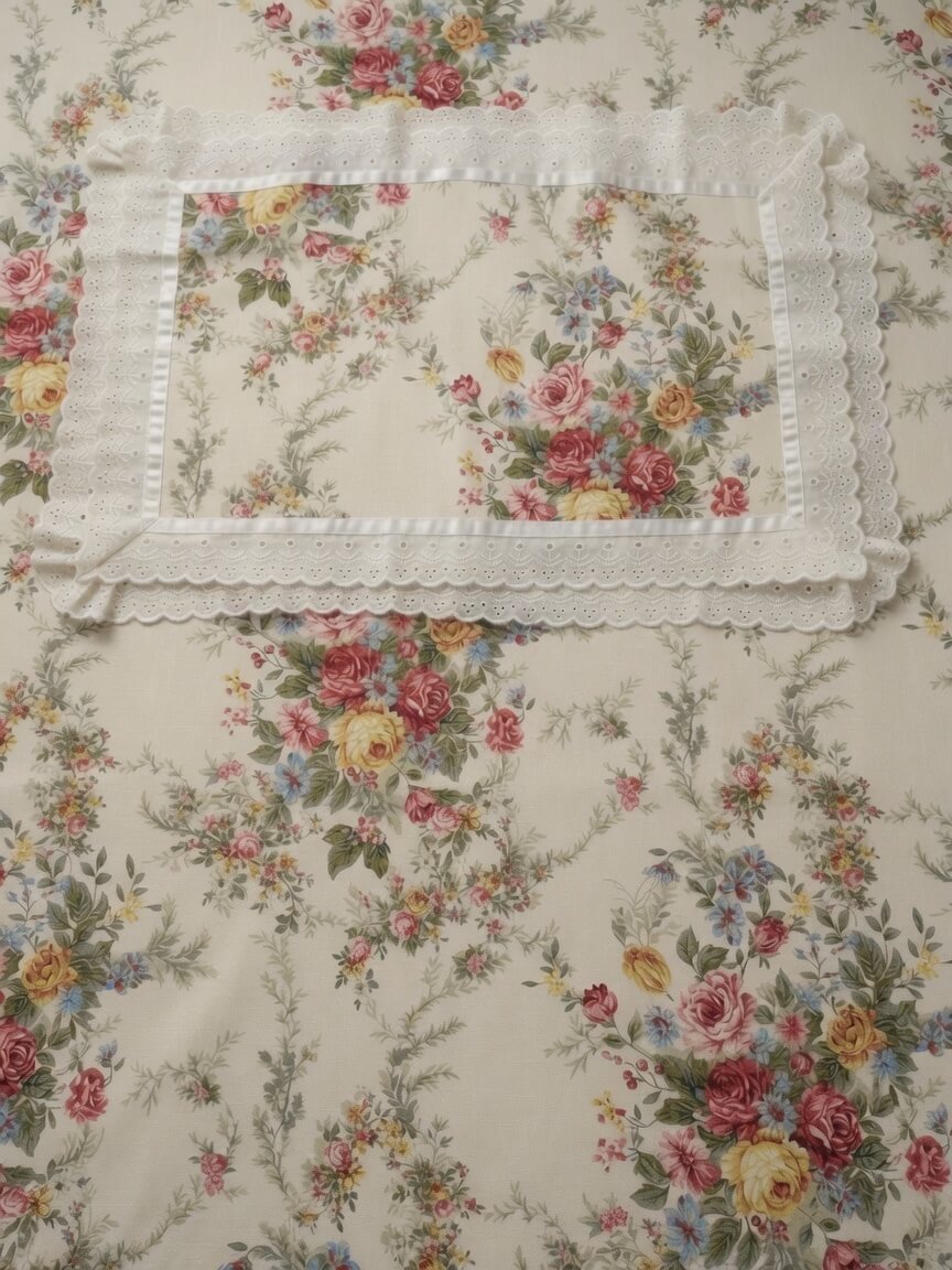 Zeren Threads Vintage Floral Cotton King Size Bedsheet Set with 2 Embroidered Lace Border Pillow Covers