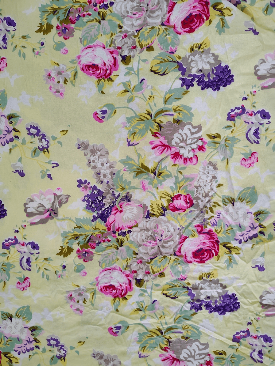 Zeren Threads Pastel Yellow Floral Cotton King Size Fitted Bedsheet Set with 2 Pillow Covers