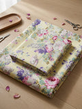 Zeren Threads Pastel Yellow Floral Cotton King Size Fitted Bedsheet Set with 2 Pillow Covers