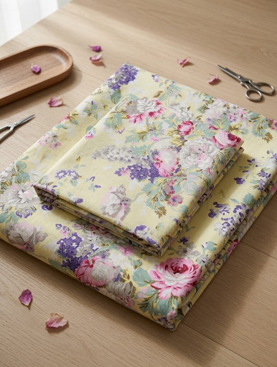 Zeren Threads Pastel Yellow Floral Cotton King Size Fitted Bedsheet Set with 2 Pillow Covers