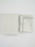 Zeren Threads Minimalist Striped White & Olive Green King Size Bedsheet Set