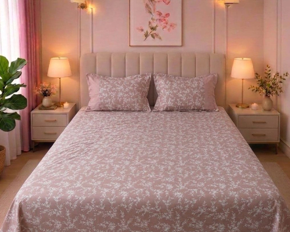 Floral Cotton King Size Bedsheet with 2 Pillow Covers