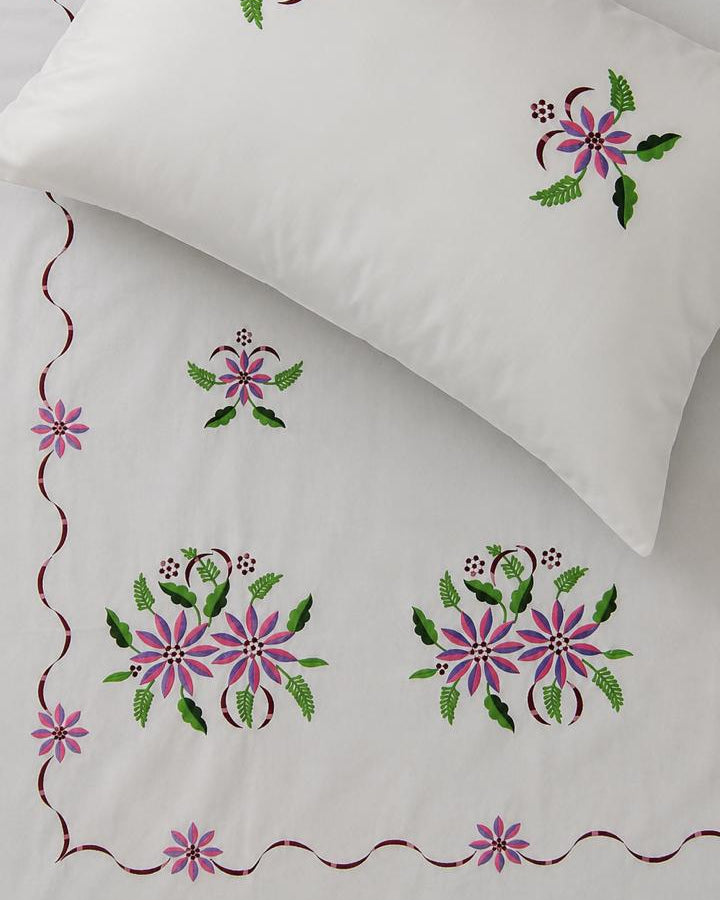 Floral Embroidered Cotton Bedsheet Set with 2 Pillow covers