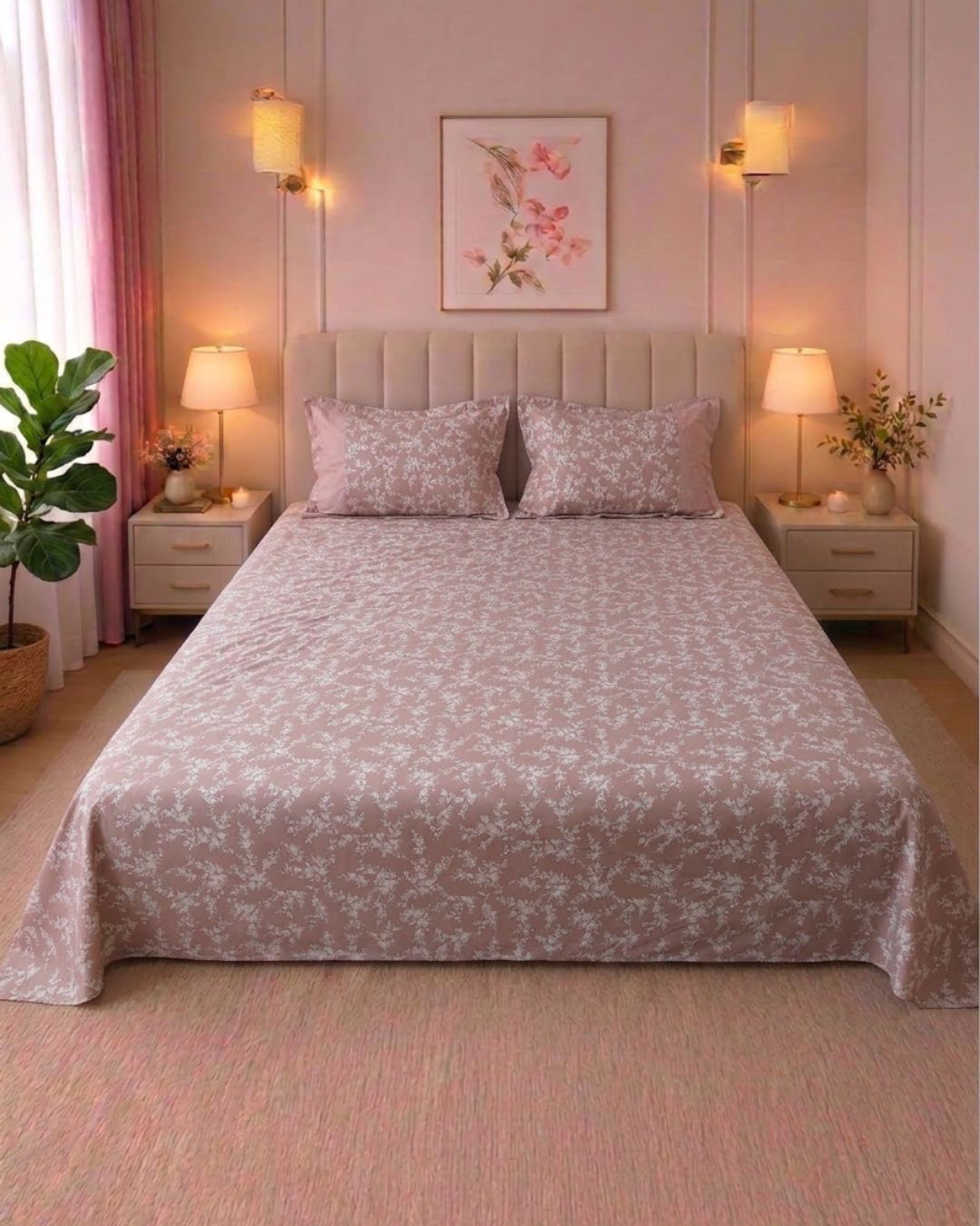 Floral Cotton King Size Bedsheet with 2 Pillow Covers