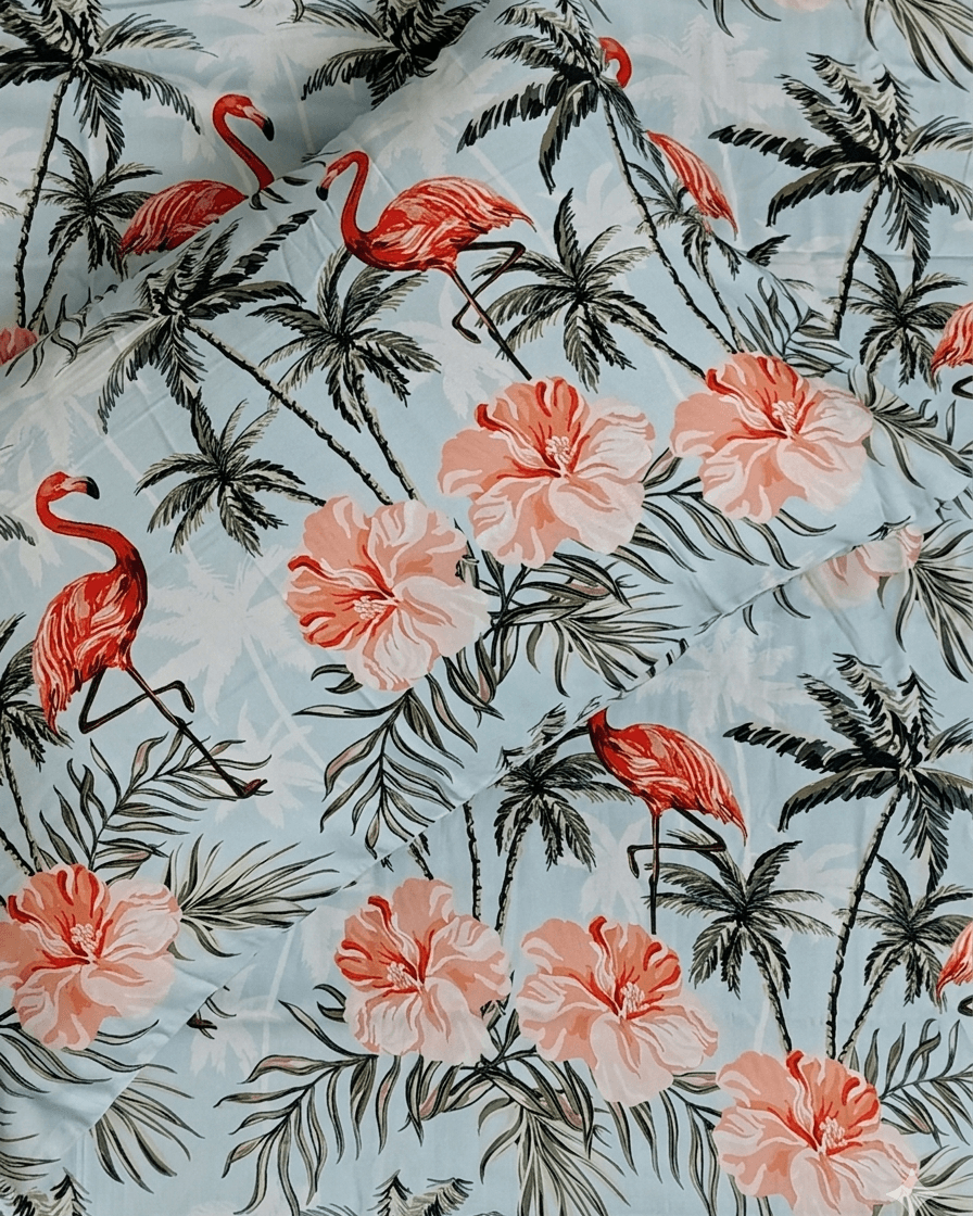 Tropical Flamingo Sateen Cotton King Size Bedsheet with 2 Pillow Covers