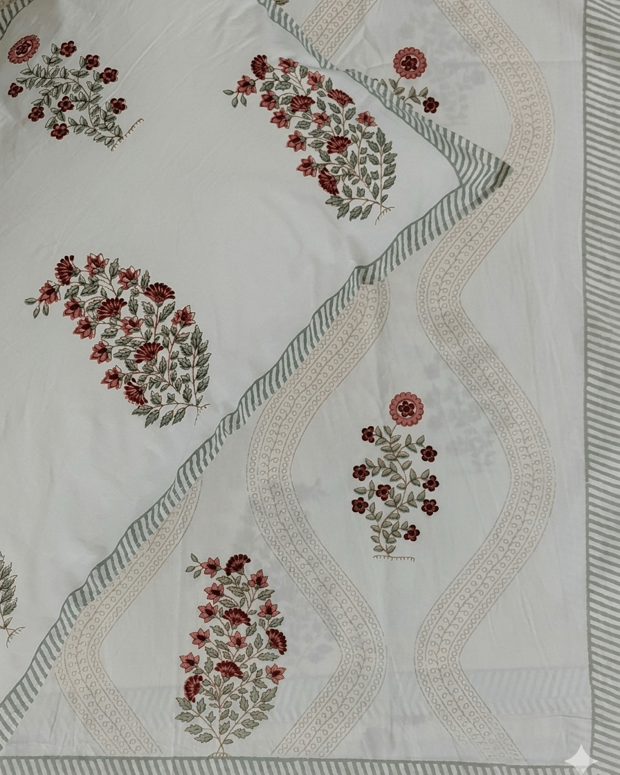 Summer Bloom Percale Cotton King Size Bed sheet with 2 Pillow Covers