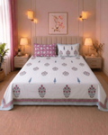 Floral Bouquet Butas Cambric Cotton Hand Block Printed Bedsheet