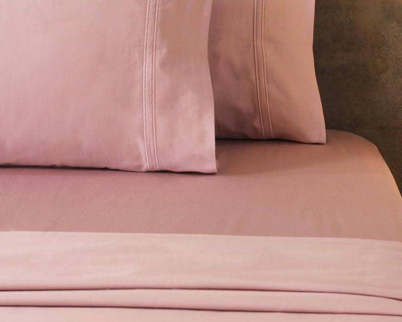 Blush Pink Satin Cotton Solid Bed sheet with Embroidered Pillow Covers