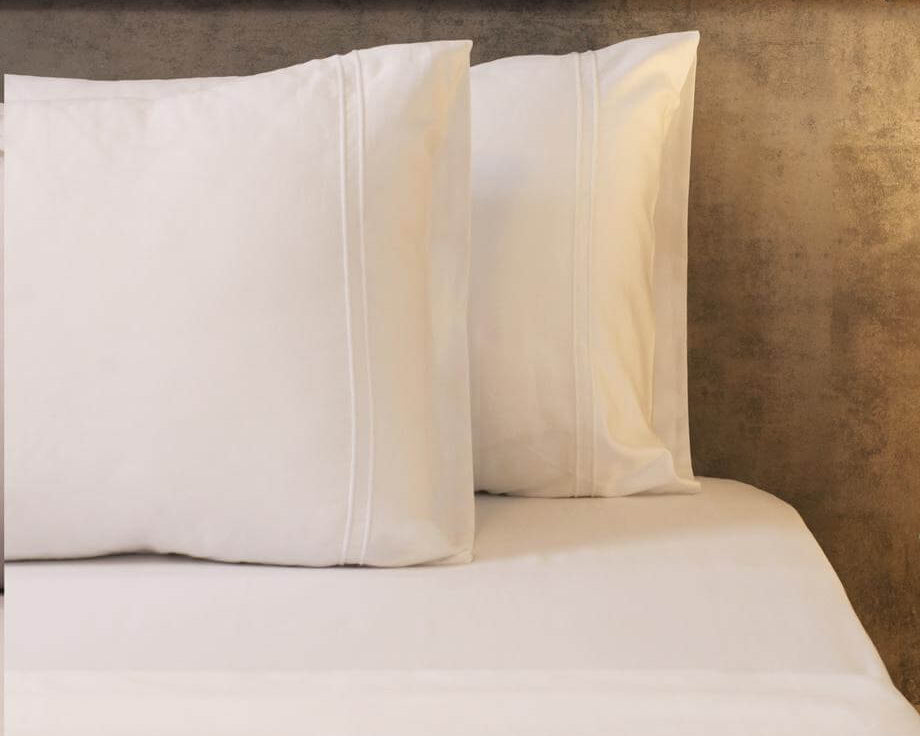 White Satin Cotton Solid Bed sheet with Embroidered Pillow Covers